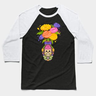 Day of the Dead Flower Vase with Marigolds Baseball T-Shirt